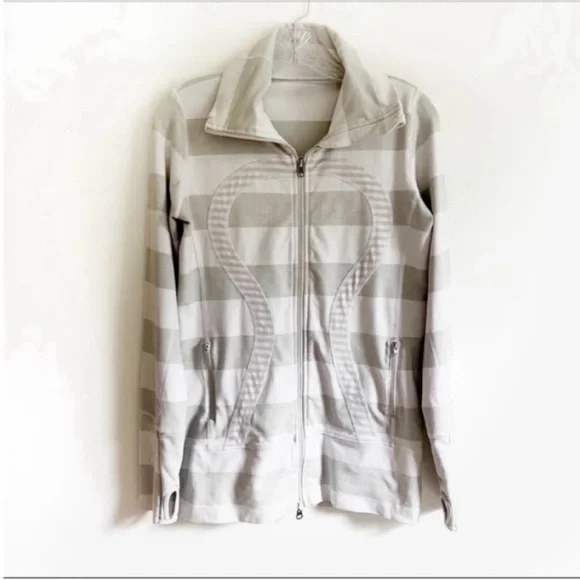 Lululemon Stride jacket white silver spoon wide multi stripe zip up - Picture 2 of 9